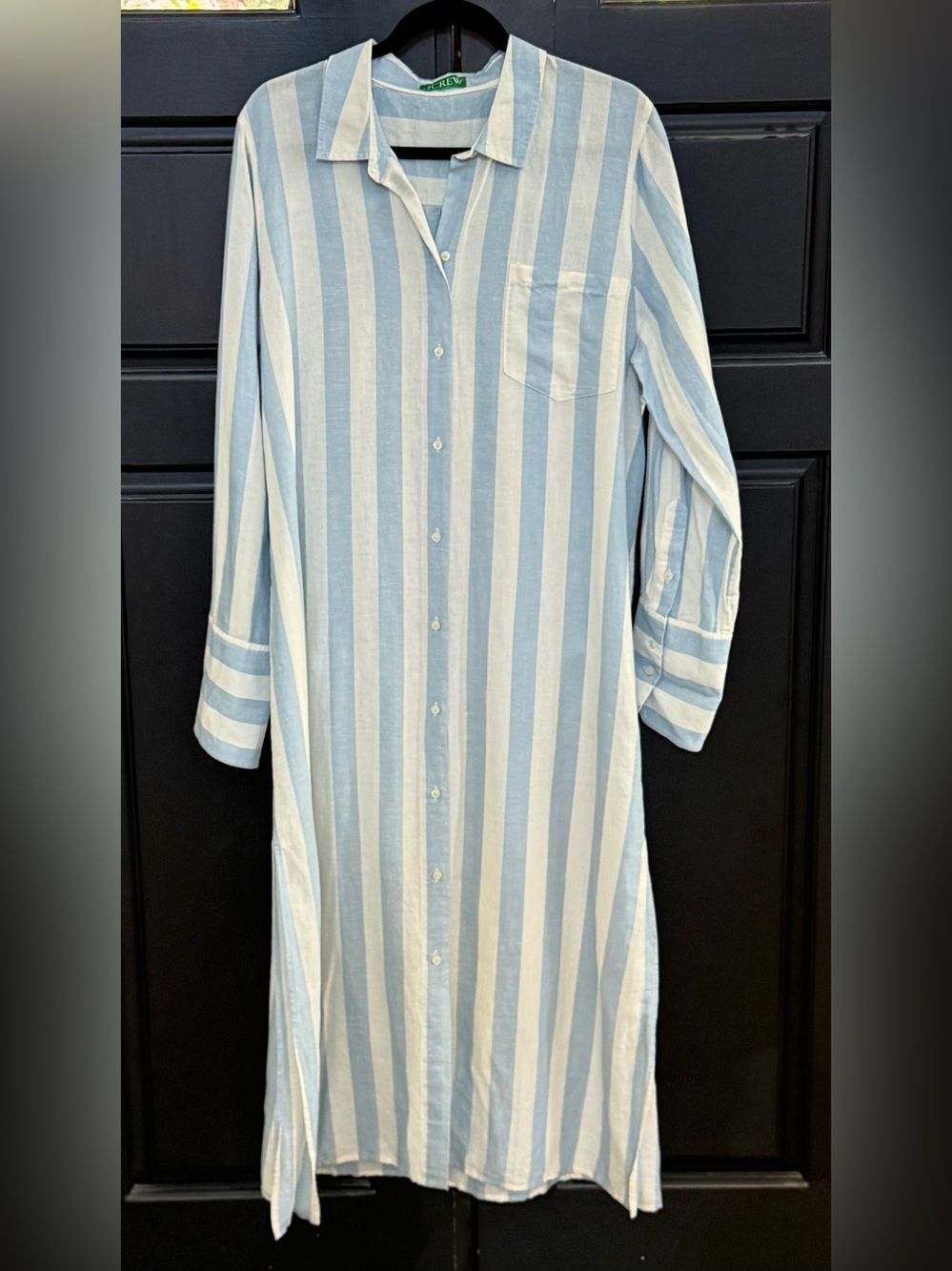J.Crew Linen Cotton Striped Shirtdress XL Blue Ivory